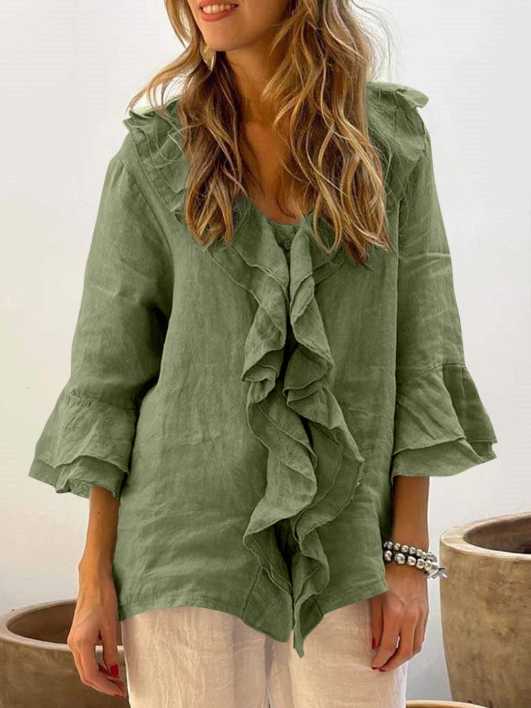 Nadine Chic Bell Sleeve Ruffle Top