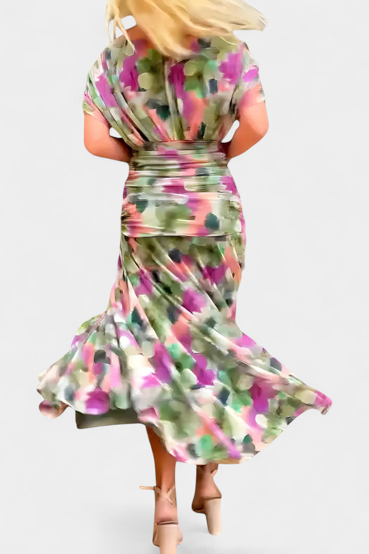 Madeleine Long floral dress with V-neck
