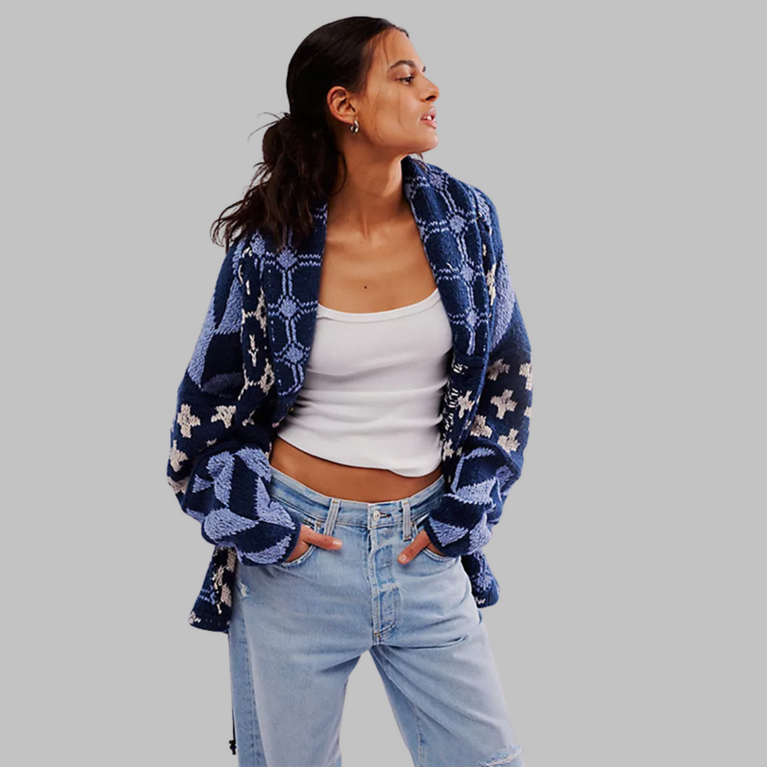 Portia Vintage Button Down Collar Long Sleeve Oversized Cardigan