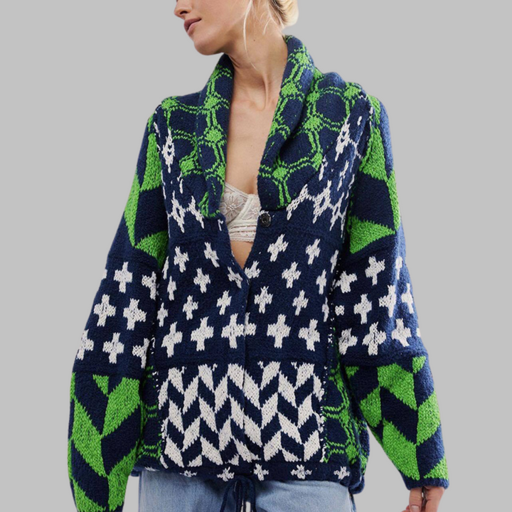 Portia Vintage Button Down Collar Long Sleeve Oversized Cardigan