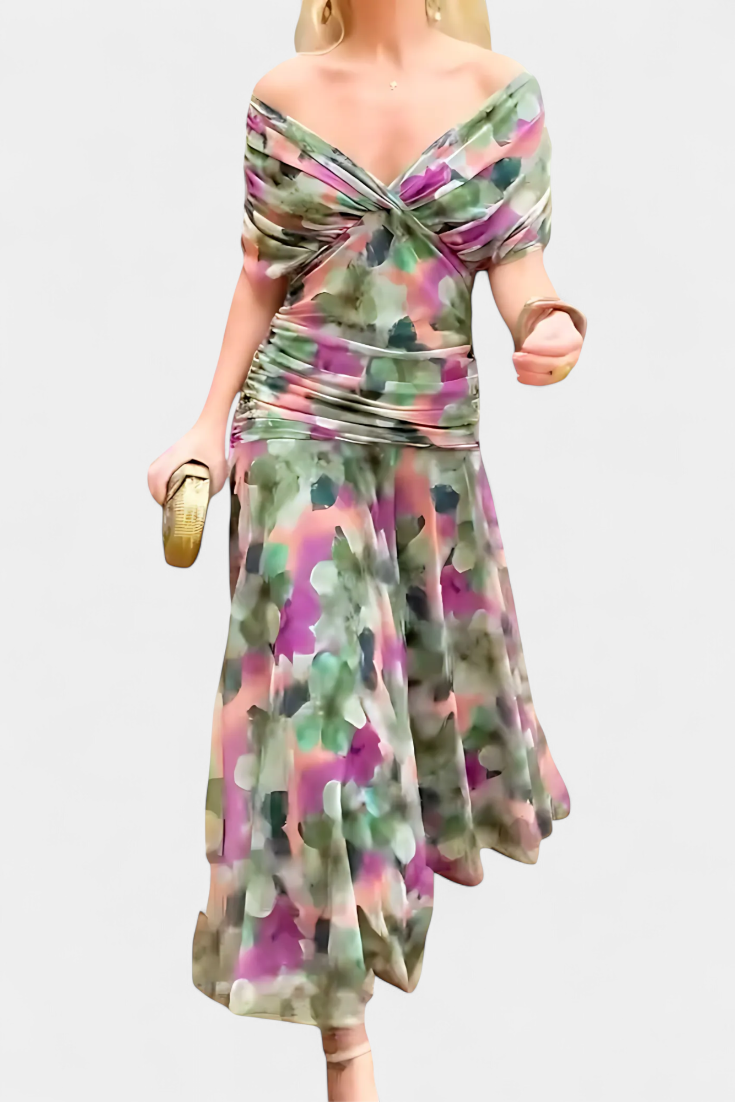 Madeleine Long floral dress with V-neck