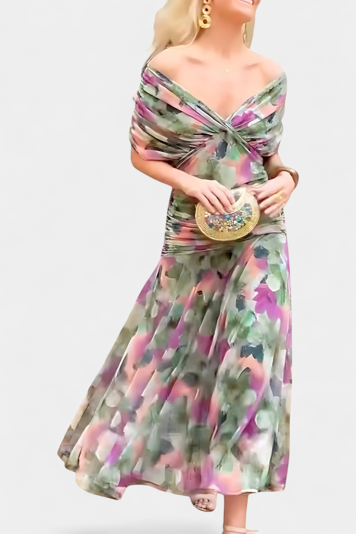 Madeleine Long floral dress with V-neck