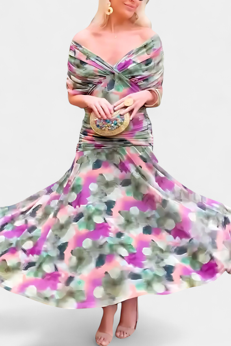 Madeleine Long floral dress with V-neck