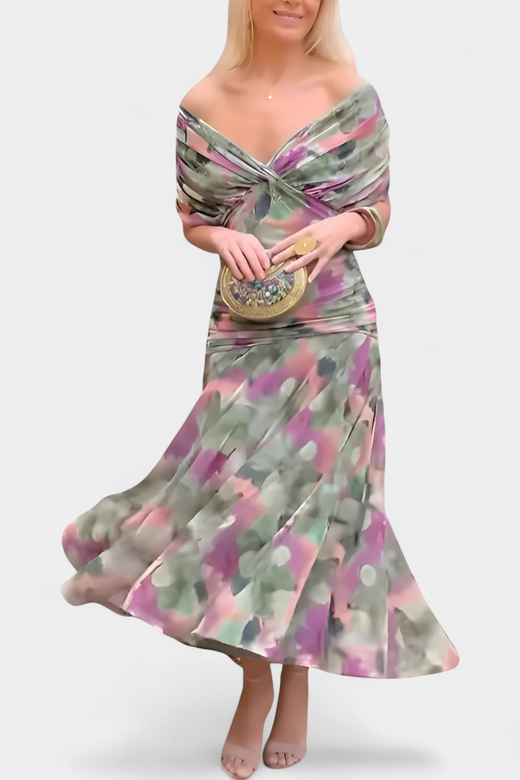 Madeleine Long floral dress with V-neck