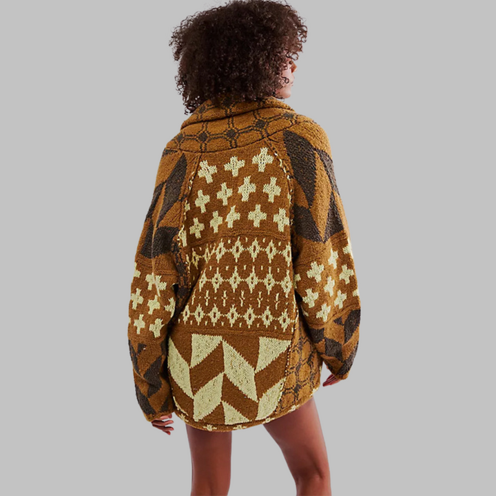 Portia Vintage Button Down Collar Long Sleeve Oversized Cardigan