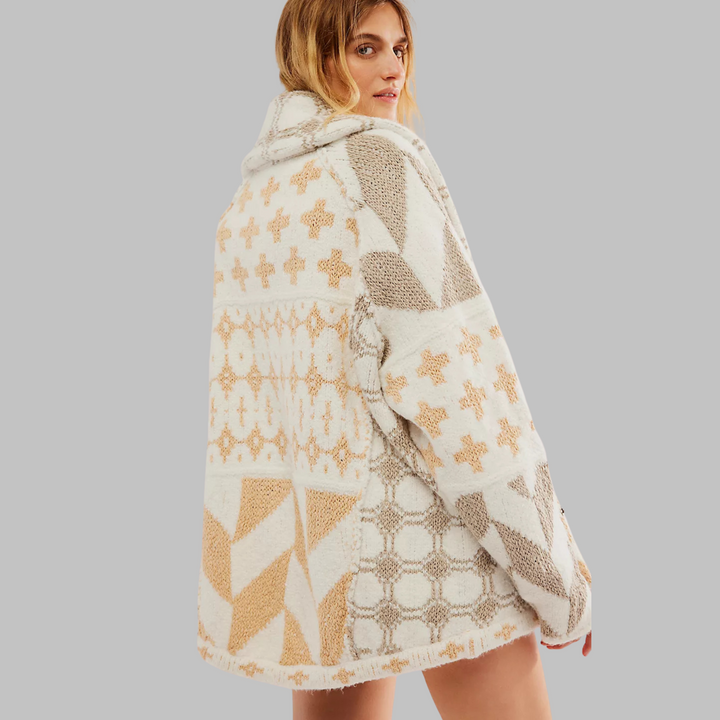 Portia Vintage Button Down Collar Long Sleeve Oversized Cardigan