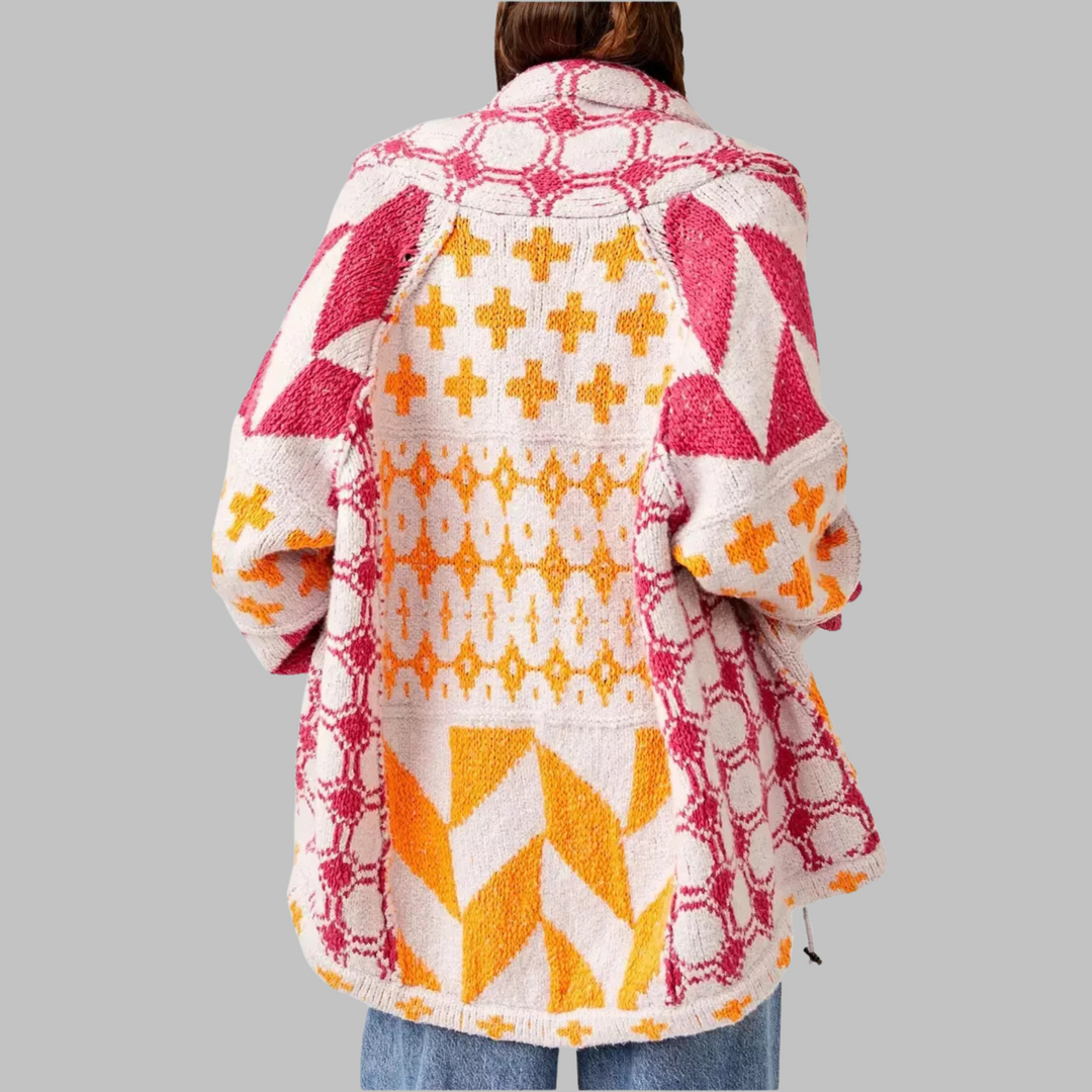 Portia Vintage Button Down Collar Long Sleeve Oversized Cardigan