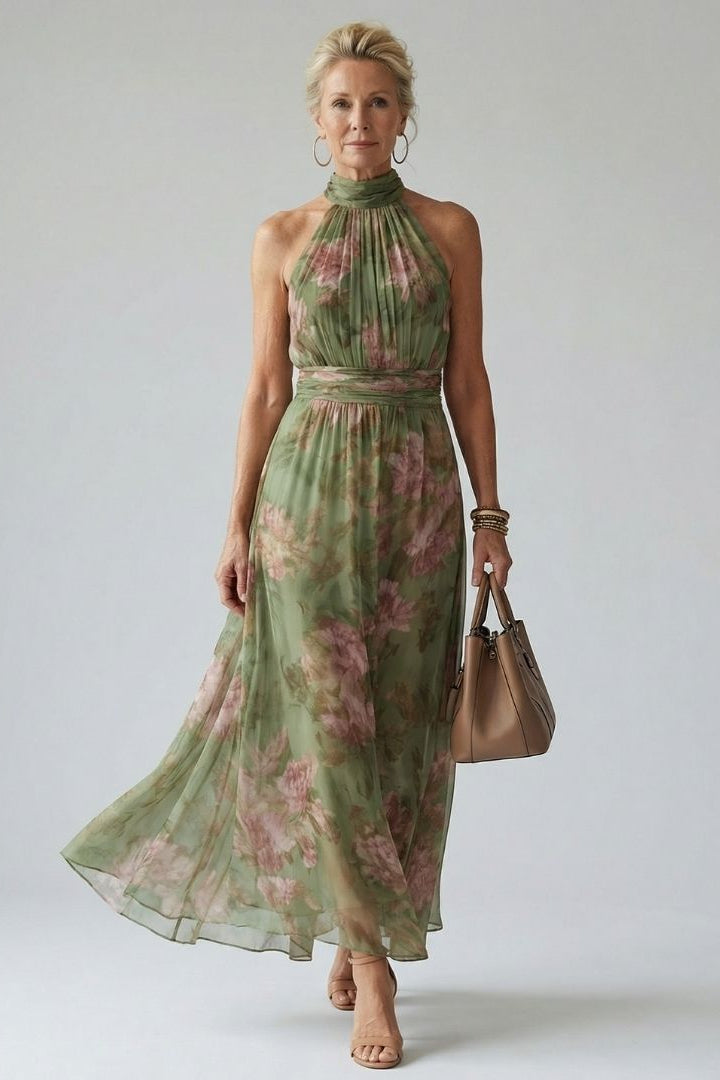 Livia Elegant Floral Maxi Halter Dress