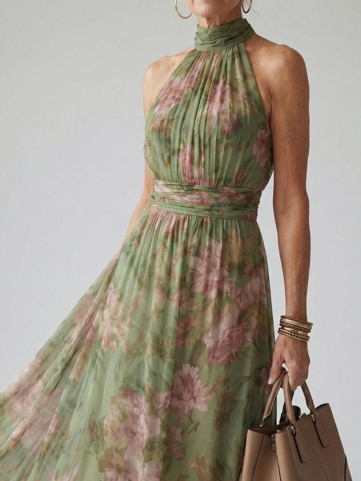 Livia Elegant Floral Maxi Halter Dress