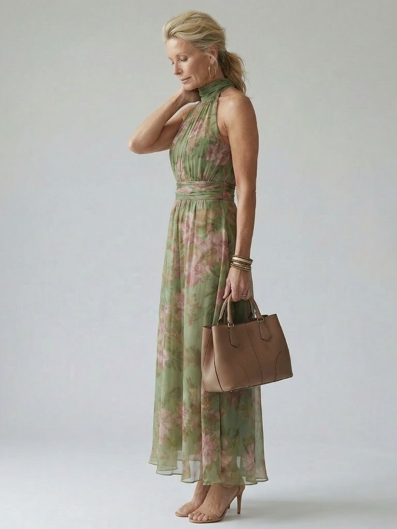 Livia Elegant Floral Maxi Halter Dress