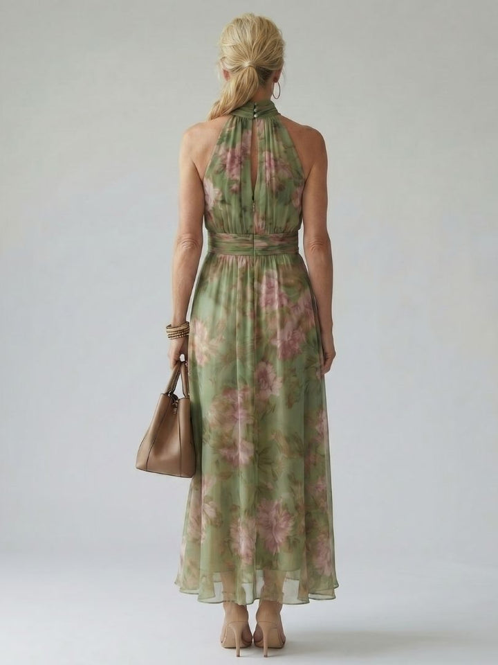 Livia Elegant Floral Maxi Halter Dress