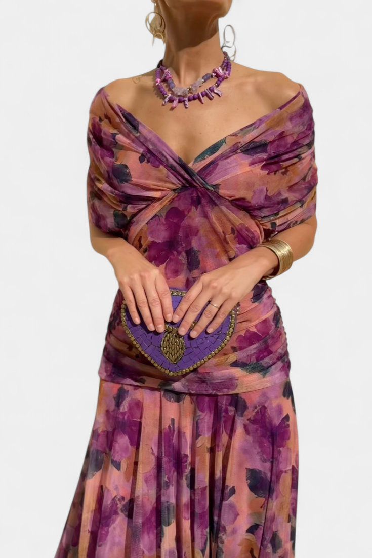 Madeleine Long floral dress with V-neck