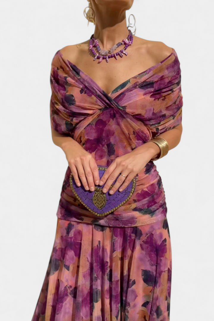 Madeleine Long floral dress with V-neck