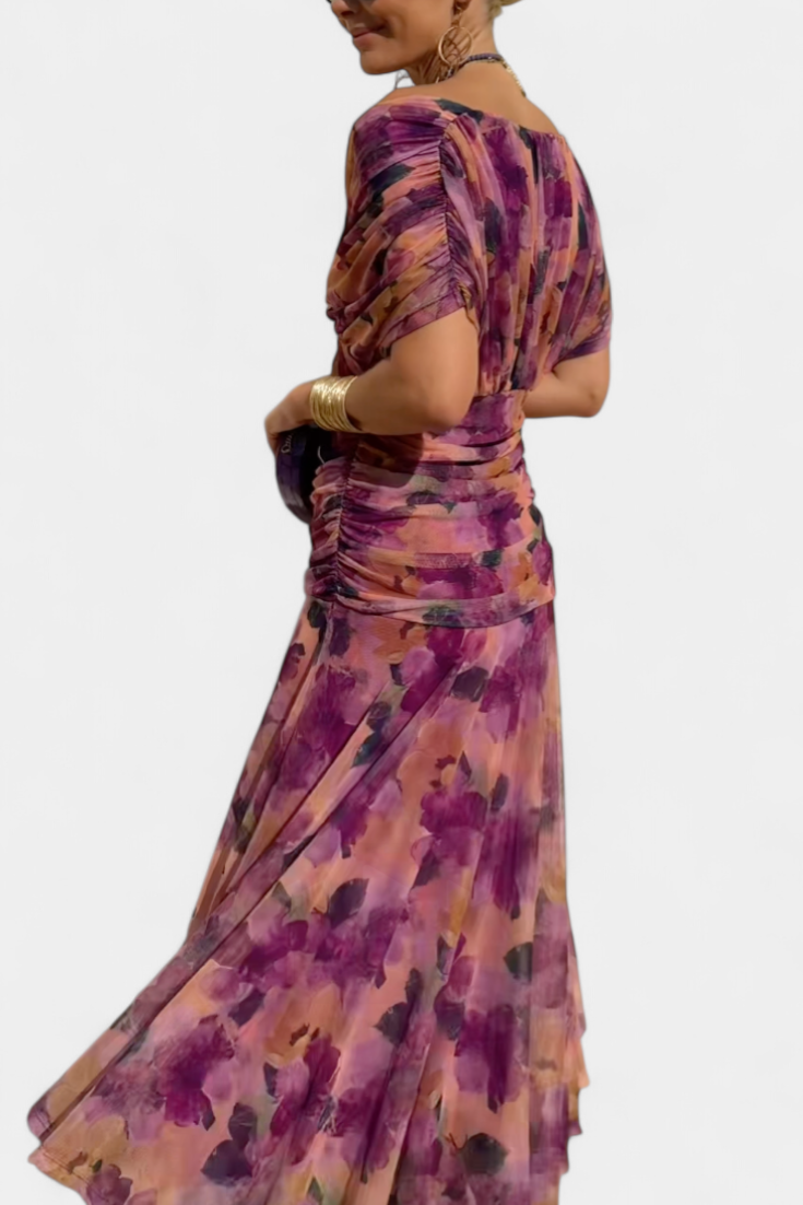 Madeleine Long floral dress with V-neck