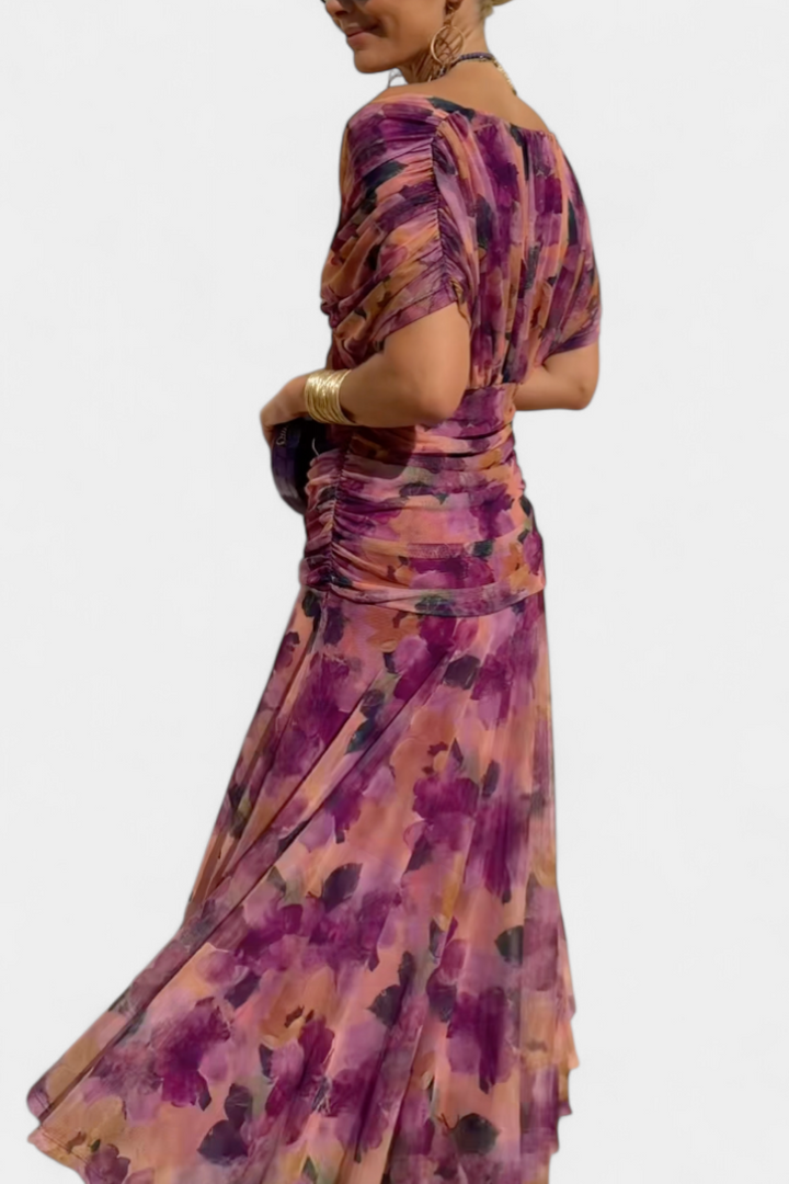 Madeleine Long floral dress with V-neck