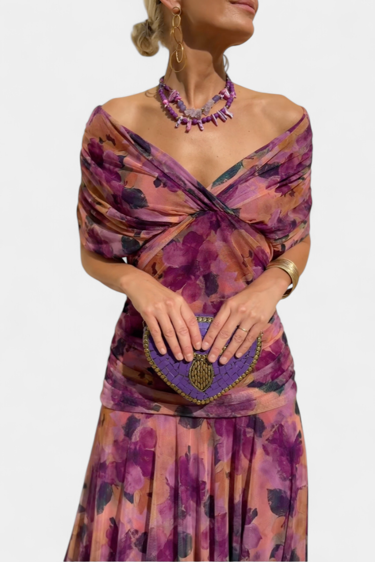 Madeleine Long floral dress with V-neck