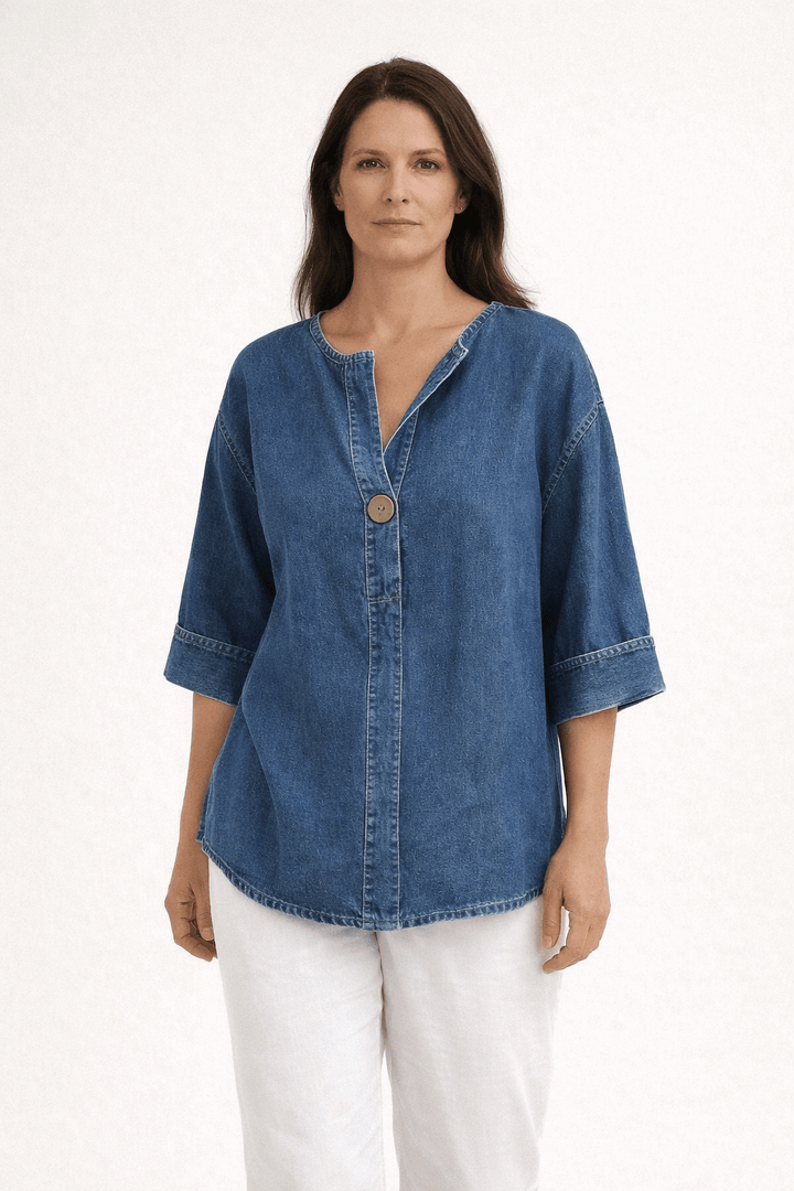 Women's Casual Denim Cotton Button-Up Shirt