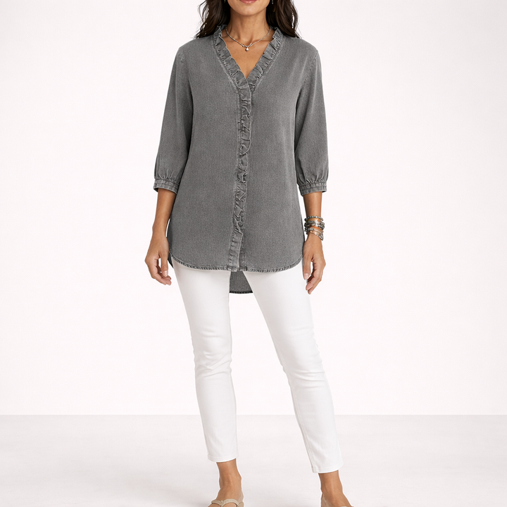 Calira Ruffled Denim Blouse