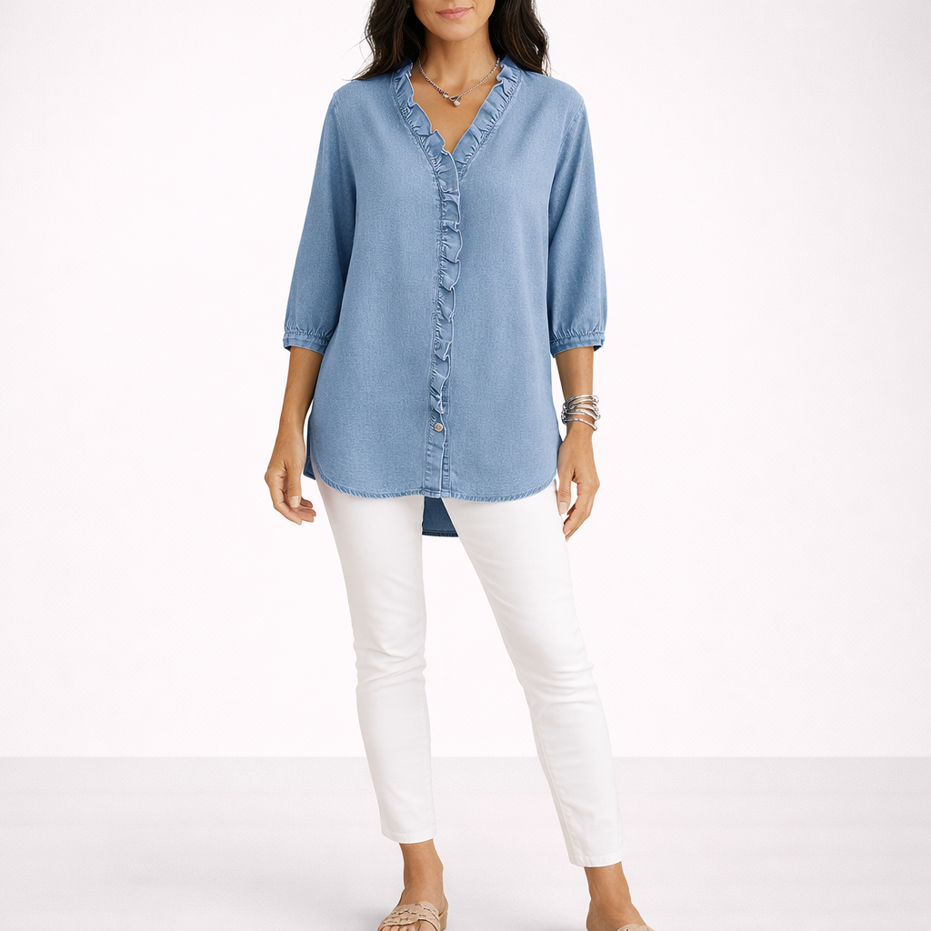 Calira Ruffled Denim Blouse