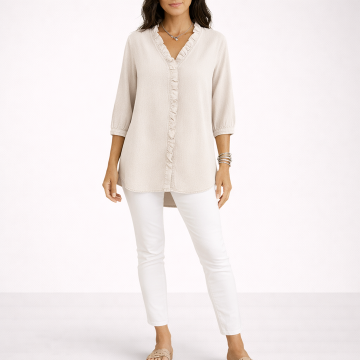 Calira Ruffled Denim Blouse