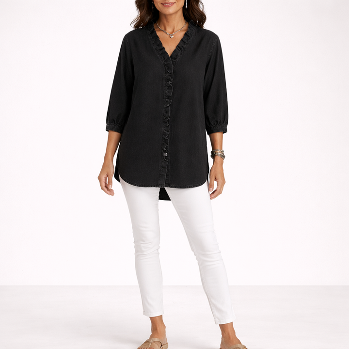 Calira Ruffled Denim Blouse