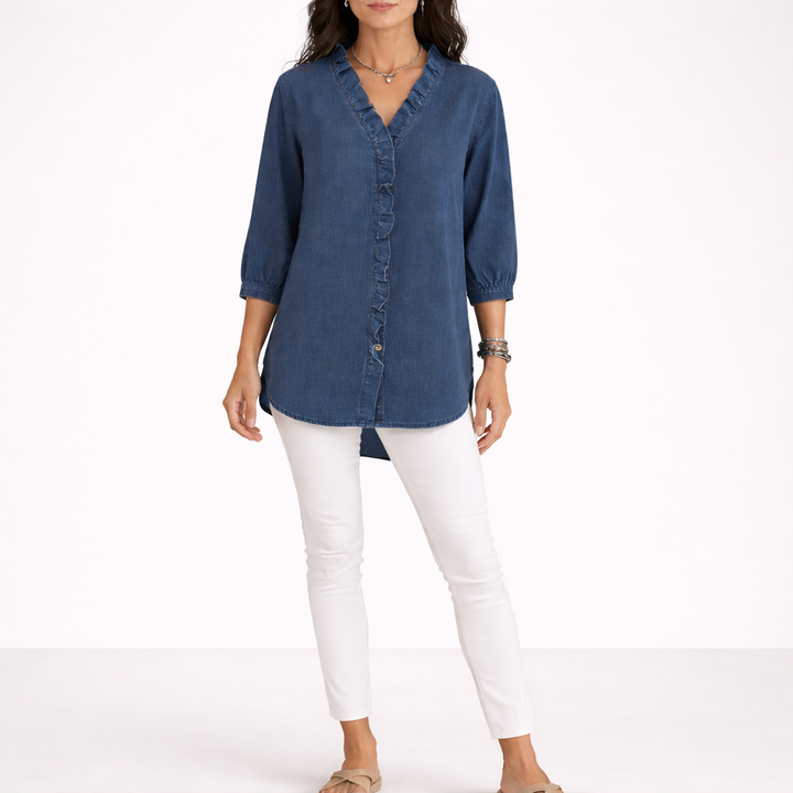 Calira Ruffled Denim Blouse