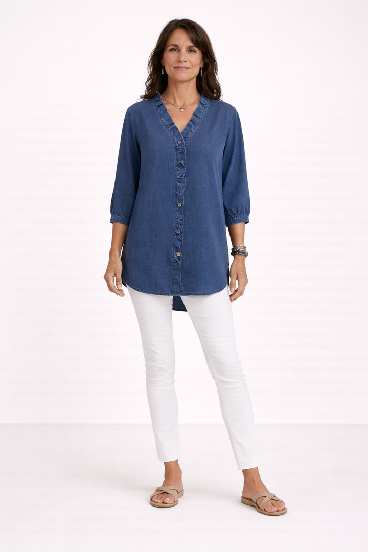 Calira Ruffled Denim Blouse