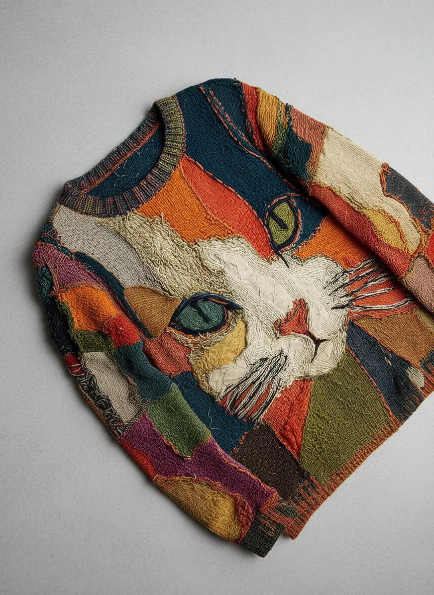Artistic Cat Print Sweater