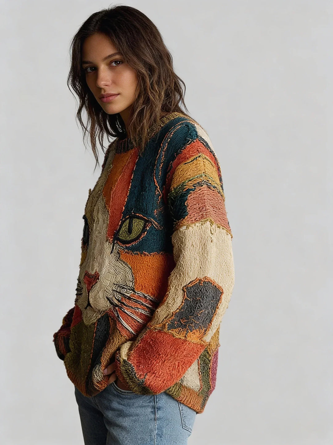 Artistic Cat Print Sweater