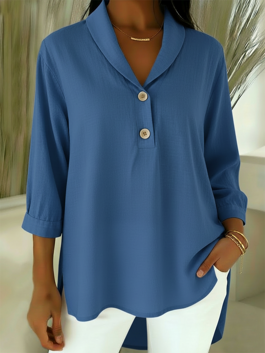 Retro Cozy Notch Lapel Linen Shirt Top