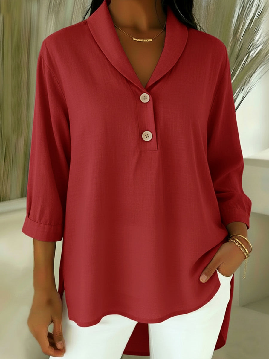 Retro Cozy Notch Lapel Linen Shirt Top
