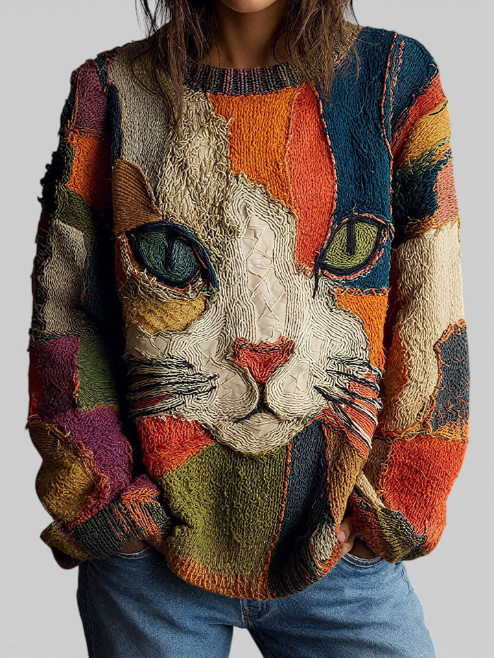 Artistic Cat Print Sweater